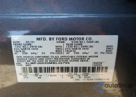 2021 Lincoln Nautilus Reserve из США, поврежденный, VIN 2LMPJ6K95MBL02799